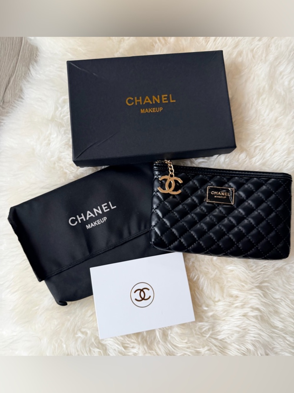 Chanel MAKEUP Black Vegan Leather Pouch w Gold Hardware (SEALED) **PRICE FIRM**